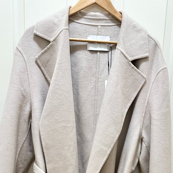 Rebecca Minkoff Women's Wool Blend Belted Wrap Jacket Coat Size L Beige (NEW) - Picture 3 of 15